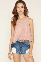 Forever21 Women's  Mauve Crocheted Floral Lace Top