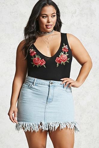 Forever21 Plus Size Frayed Denim Skirt