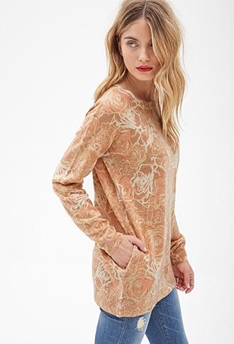 Forever21 Contemporary Oversized Rose Print Sweater