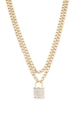 Forever21 Rhinestone Lock Pendant Necklace