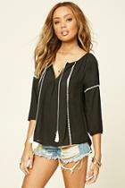 Forever21 Women's  Black Crochet-trimmed Top