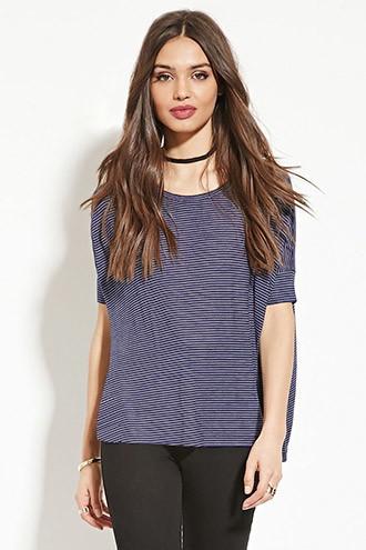 Forever21 Women's  Navy & Cream Pinstripe Top