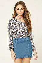 Forever21 Women's  Navy & Cream Floral Print Woven Top