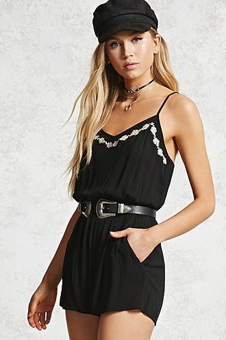 Forever21 Embroidered Neck Cami Romper