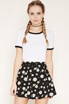 Forever21 Women's  Black & White Daisy Print Skater Skirt