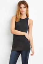 Love21 Women's  Charcoal Contemporary Semi-sheer Longline Tank