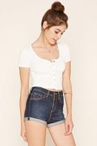 Forever21 Women's  Cream Button-front Crop Top