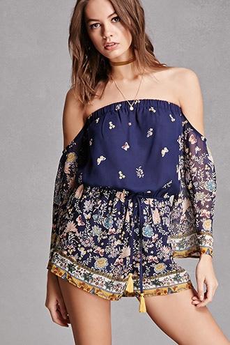 Forever21 Floral Off-the-shoulder Romper