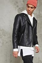 21 Men Men's  Ribbed-sleeve Moto Jacket