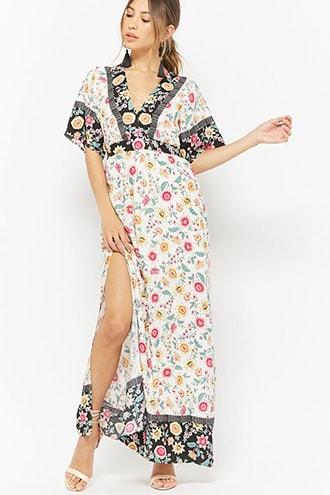 Forever21 Floral V-neck Contrast Maxi Dress
