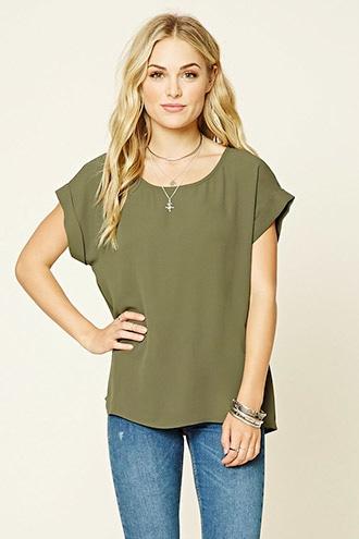 Forever21 Women's  Olive Classic Boxy Top