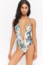 Forever21 Plunging Tropical One-piece Swimsuit
