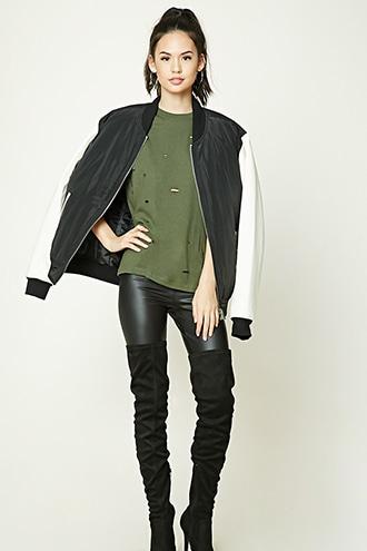 Forever21 Women's Distressed Crew Neck Tee