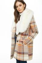 Forever21 Faux Fur-trim Plaid Coat