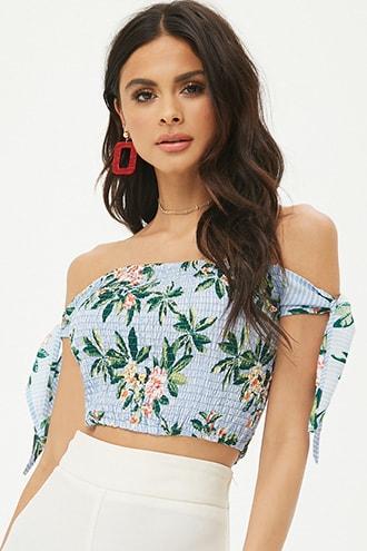Forever21 Smocked Floral Striped Top