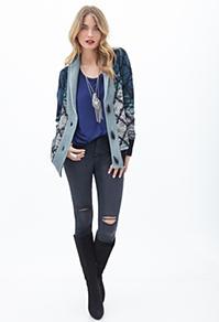 Forever21 Lattice-patterned Shawl-collar Cardigan