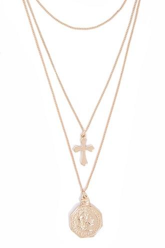 Forever21 Cross Charm & Coin Pendant Layered Necklace