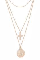 Forever21 Cross Charm & Coin Pendant Layered Necklace