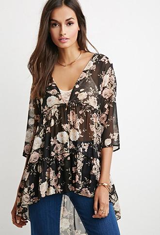 Forever21 Rose Chiffon Ruffled Cardigan