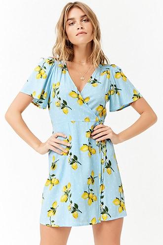 Forever21 Lemon Print Mini Wrap Dress
