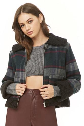 Forever21 Faux Shearling-trim Plaid Jacket