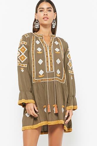 Forever21 Embroidered Tassel Dress