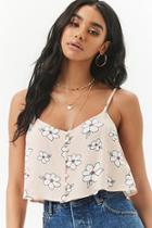 Forever21 Floral Crepe Button-front Cropped Cami