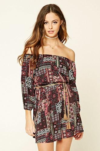 Forever21 Women's  Black & Pink Abstract Floral Belted Dress