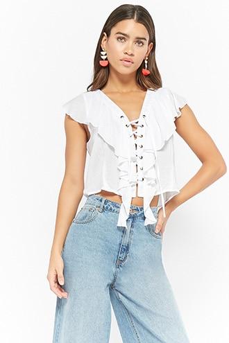 Forever21 Lace-up Ruffle Top