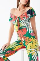 Forever21 Leaf-print Tie-front Jumpsuit