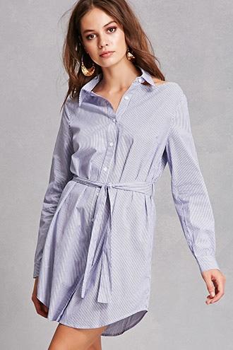 Forever21 Pinstripe Cutout Shirt Dress