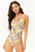 Forever21 Fruit & Floral Tropical Print One-piece Swimsuit