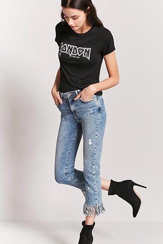 Forever21 Frayed Flare Ankle Jeans