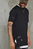 Forever21 Distressed Raw-cut Longline Tee