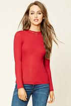 Forever21 Women's  Red Ribbed Knit Top