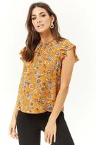 Forever21 Floral Chiffon Cap-sleeve Top