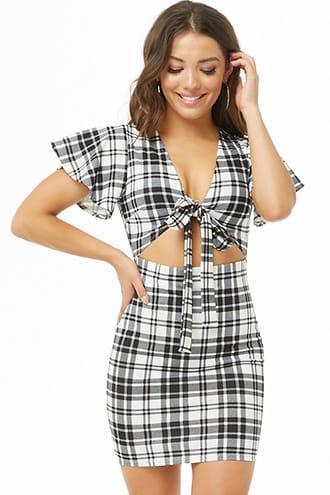 Forever21 Knotted Cutout Plaid Dress