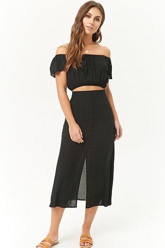 Forever21 Clip Dot Crop Top & Skirt Set