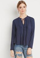 Forever21 Women's  Pintucked Button-down Blouse (navy)