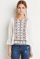 Forever21 Embroidered Trumpet-sleeve Blouse