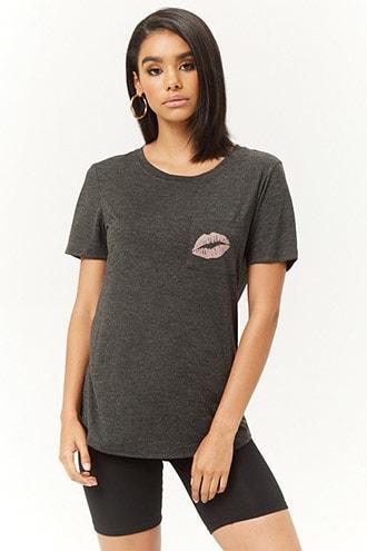 Forever21 Lips Graphic Pocket Tee