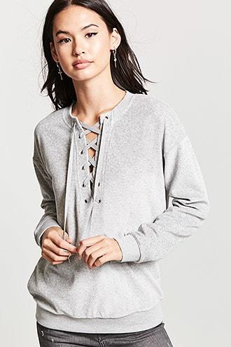 Forever21 Fleece Lace-up Top