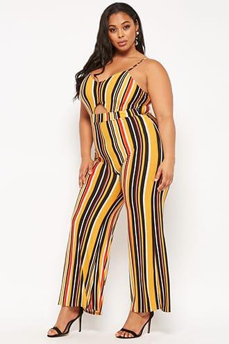 Forever21 Plus Size Multi-striped Wide-leg Jumpsuit