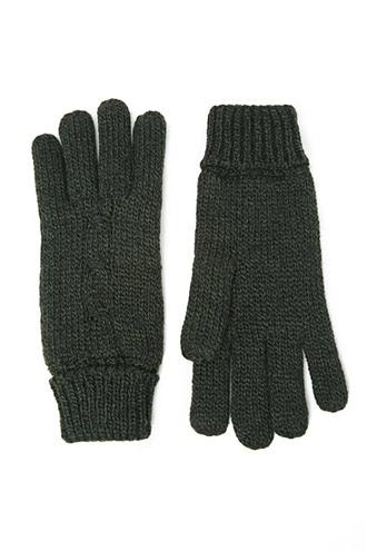 21 Men Men's  Olive Men Marled Cable Knit Gloves