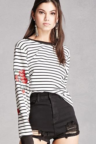 Forever21 Embroidered Stripe Top