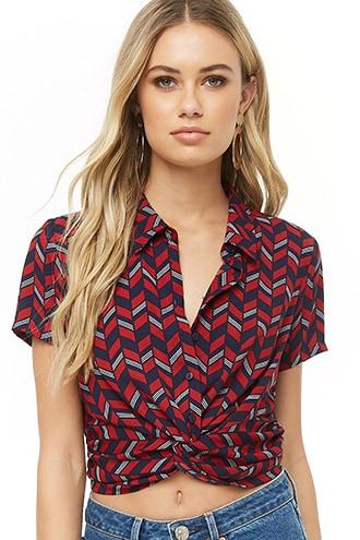 Forever21 Twist-front Geo-striped Shirt