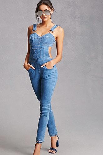 Forever21 Cutout-waist Denim Overalls