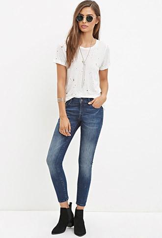Forever21 Women's  Dark Denim Low-rise Skinny Ankle Jeans