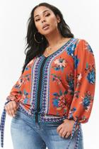 Forever21 Plus Size Crepe Tribal-inspired Floral Peasant Top