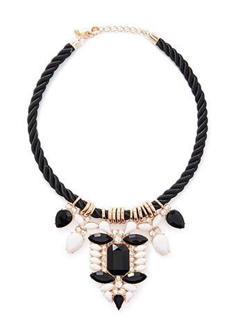 Forever21 Faux Gem Statement Necklace (black/cream)